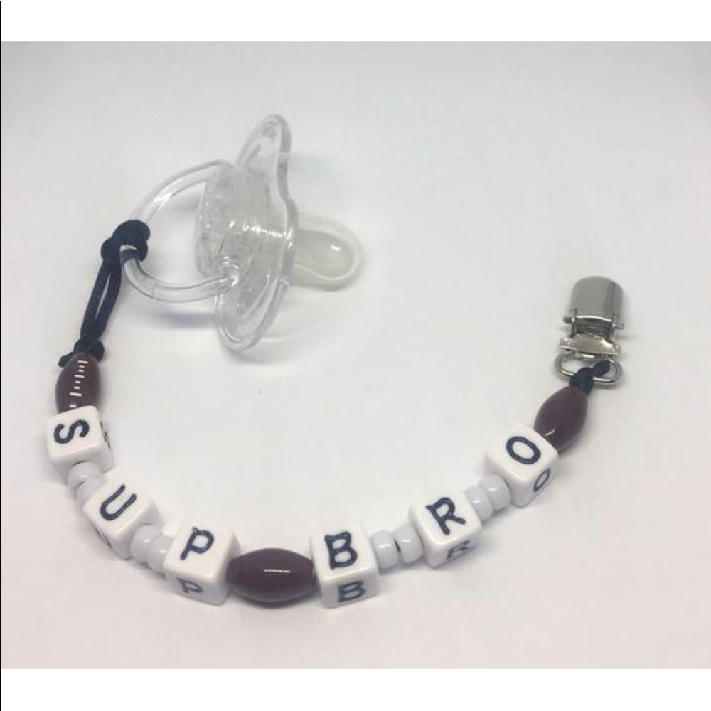 Handmade “SUP BRO” pacifier clip